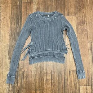 Free People gray waffle knit long sleeve XS